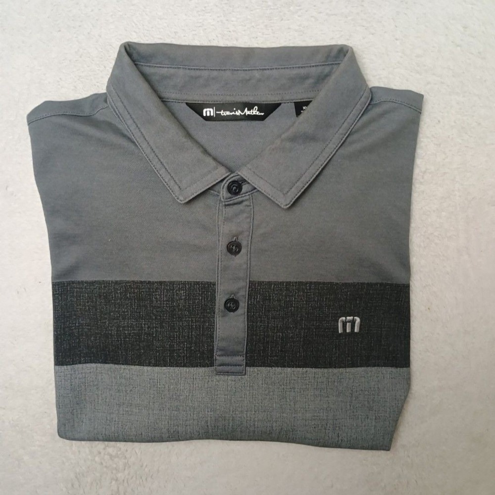 Travis Mathew Polo Shirt Mens XL Gray Striped Golf Performance Pima Cotton Work